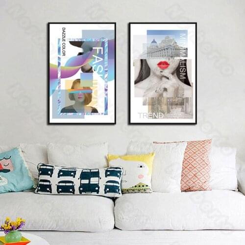 Modern Fashion Style Canvas Painting and Posters Asian Woman with Pretty Lip Dazzle Colors Background for Home Rooms Decoration