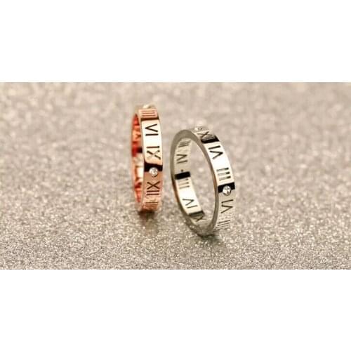 Whtie/pink gold filled titanium steel roman letter couple rings aneis femininos, fashion wedding rings for men