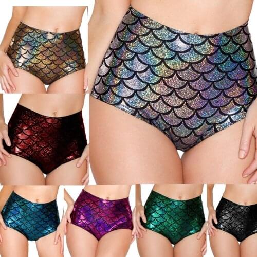 Candy Color PU Faux Leather Shiny Pole Dance Booty Shorts Women Fish Scale Perlage Mini Short Clubwear Lingerie Hot Sexy Panties