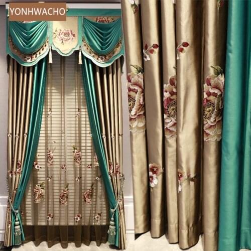 Custom curtain new modern stitching embroidered for villas luxurious coffee cloth blackout curtain valance tulle panel C335