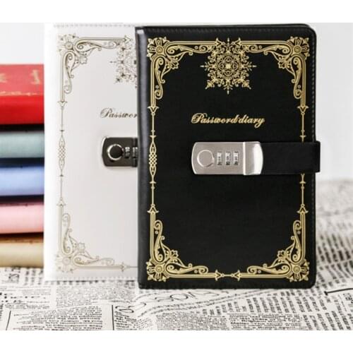 Password Book With Lock Pattern Cover Diary Simple Notebook A5 Student Thickened European Retro Hand Ledger Office Stationery