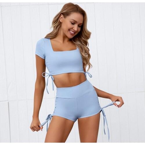 Blue Women Gym Suits Workout Bra Shorts Sets Fitness 2pcs Sports Seamless Shorts Sportwear Outfits Running Tracksuits Clothes