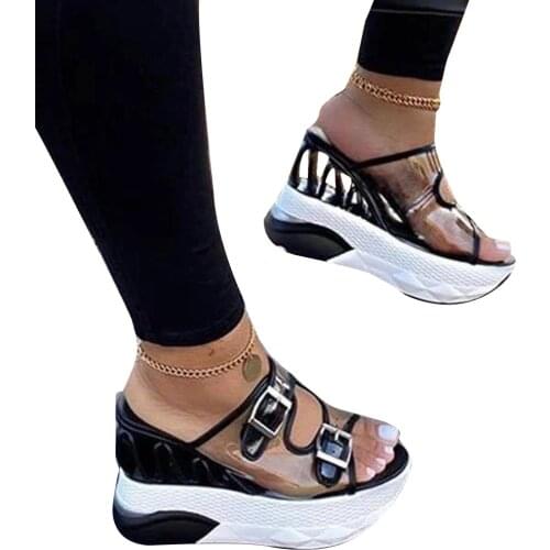 Womens Ultra Thick Platform Heeled Shoes Max Cushioning Sandals with Clear Strap Closure for Vacation Daily ASD88