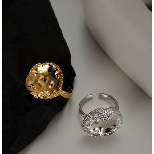 Korean design S925 sterling silver open ring shell ring female ins cold wind opening texture index finger ring Fashion Handmade