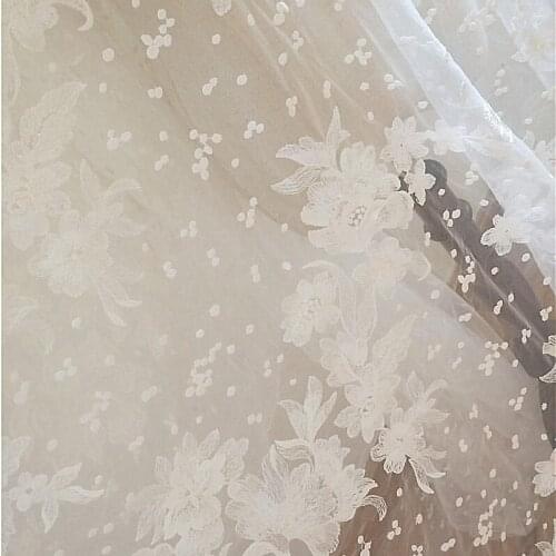 1Y/lot Off White Soft Mesh Embroidery Lace Sewing Fabric Wedding Dress Accessories DIY Material