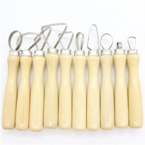 10pcs Wooden Handle Pottery Ceramics DIY Tools Set Wood Handle Pottery Clay Sculpture Carving Tool DIY Craft Set