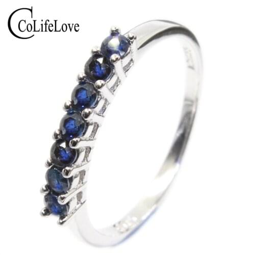 100% Natural Dark Blue Sapphire Ring for Woman 7 PCS 2.5 Mm SI Grade Sapphire Ring Solid 925 Silver Sapphire Ring Romantic Gift