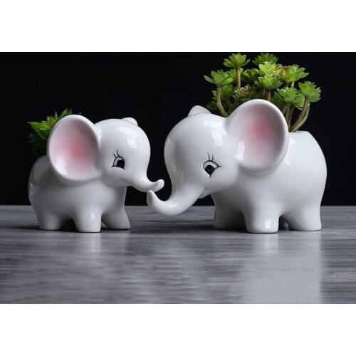 Mini cartoon elephant desktop ceramic flowerpot Cute elephant plant small flower pot 2pcs