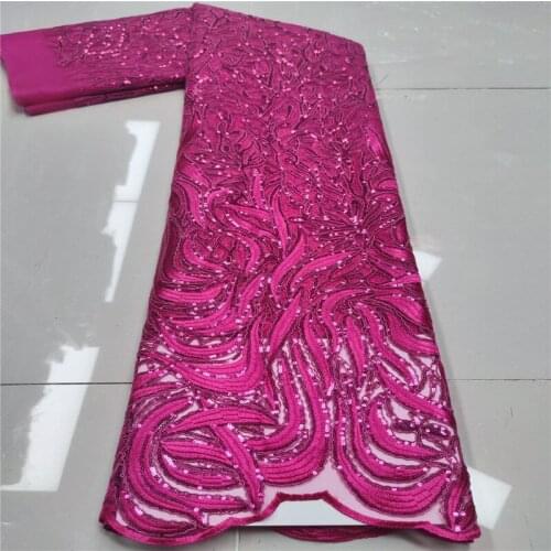 2021 Fuchsia Exclusive sequins green African Lace Fabric 5 Yards Sequin Embroidery Lace Material Nigerian Wedding Asoebi Style