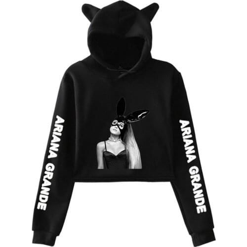 2021 Ariana Grande Cat ears Hoodie cropped Crop kpop Hoodies women Sweatshirts Ariana Grande Dangerous Girl Kawaii Hooded