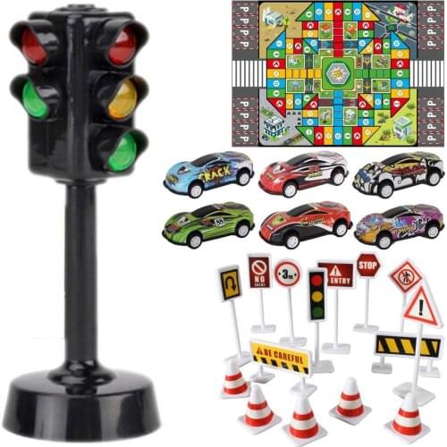 23Pcs/Set Kids Mini Alloy Car Model Play Mat City Road Buildings Traffic Parking Map Game Carpet Toys Set