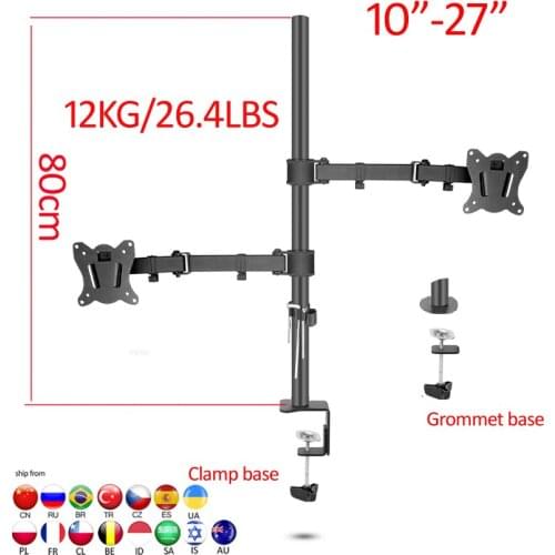 80cm) DL-T902-280II Full Motion Dual Monitor desktop stand Holder 10"-27" clamp grommet hole base PC Mount foldable Arm 15kg