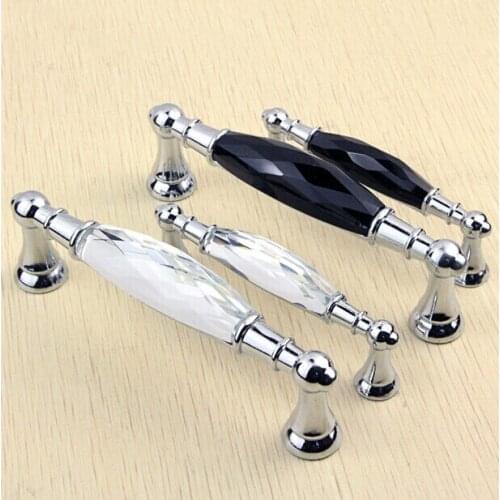 96mm 128mm Top quality clear black k9 crystal furniture handles silver chrome wine cabinet dresser door handles modern fashion