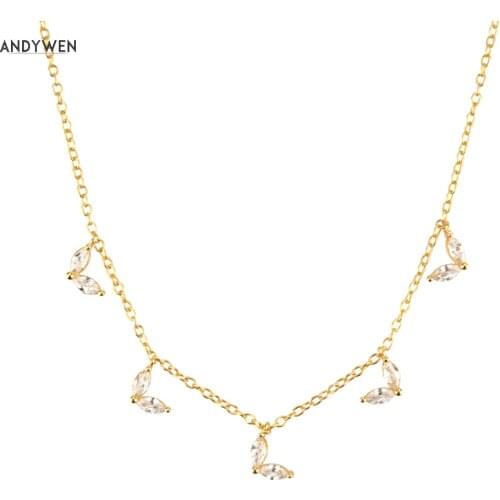 ANDYWEN 925 Sterling Silver Gold Clear CZ Charm Zircon Choker Necklace 2021 Long Chain 40mm Rock Punk Luxury Jewelry Beads 2