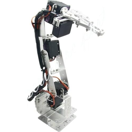 Arduino Robot 6 DOF Aluminium Clamp Claw Mount Kit Mechanical Robotic Arm & Servos Metal Servo Horn-Silver