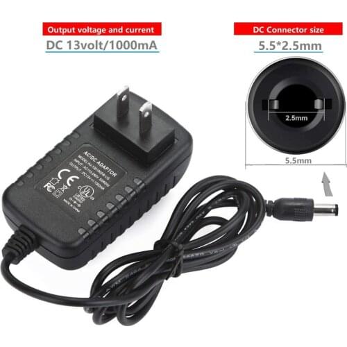 DC 13V 1A Power Supply 13v DC Adapter DC Power Cord for LED Strip Lights,CCTV Camera,Router,Video Telephone,Soundbar,DVD