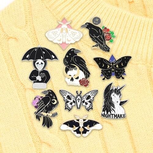 Mystical Skeleton Moth Butterfly Enamel Pin Custom Punk Series Star Moon Gothic Brooch Lapel Pins Shirt Jewelry Gift For Friends
