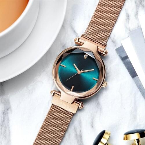 Top Luxury Ladies Watch Business Rose Gold Mesh Magnetic Strap Ladies Quartz Watch Ultra-thin Female Clock Montre Femme 2020