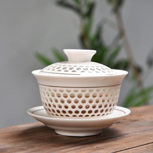 Hollow Honeycomb Kung Fu Tea Set Blue and White Porcelain Gaiwan Ceramic tea ware tureen