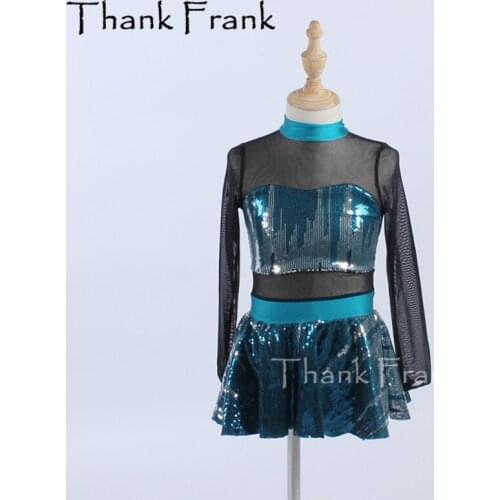 Long Sleeve Latin Dress For Kids Girls Mesh Sequin Dance Competition Dresses Women Sexy Jazz Modern Costume Stage Dancewear C607