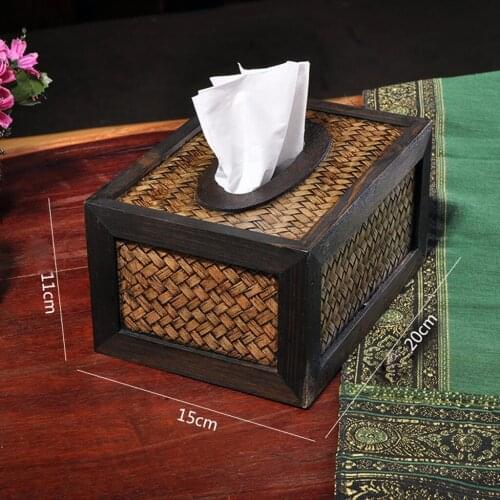 Bamboo Weaved facial tissue napkin box toilet paper dispenser case holder