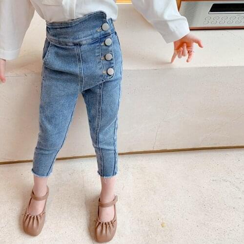 Fashion Jeans for Toddler Girl Spring Autumn New Kids Slim Pencil Denim Pants Korean Solid Baby Girls Skinny Jeans Trouser 3-7 Y