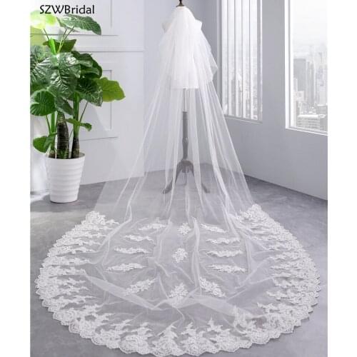 New Arrival Lace Applique Wedding Veils Two-layer 3.5 Meter Bridal Veil Wedding Accesorios Bridal Headwear Novia Velos With Comb