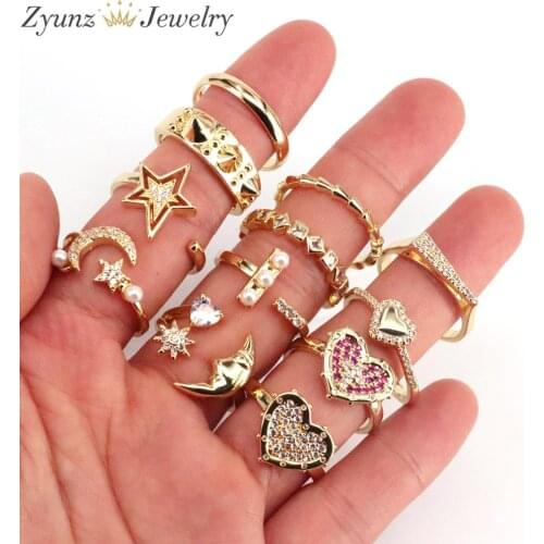 5PCS, Unique Heart Star Moon Finger Ring for Women Gold Color Crystal CZ Pearl Trendy Knuckle Rings 2021 NEW Jewelry