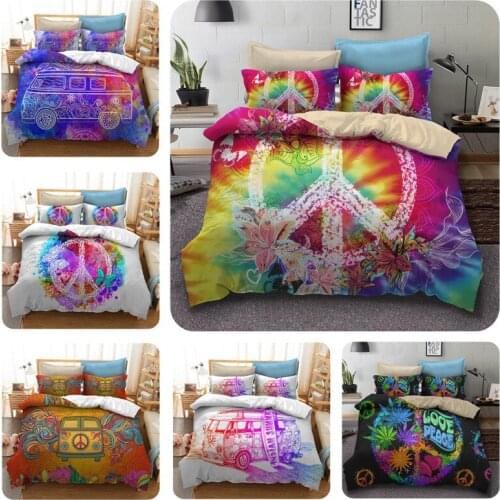 3D Bedding Set Geometric Hippie Peace House Car Duvet Cover Pillowcase Duvet Cover Set 2/3pcs Comforter Bedding Sets Queen King