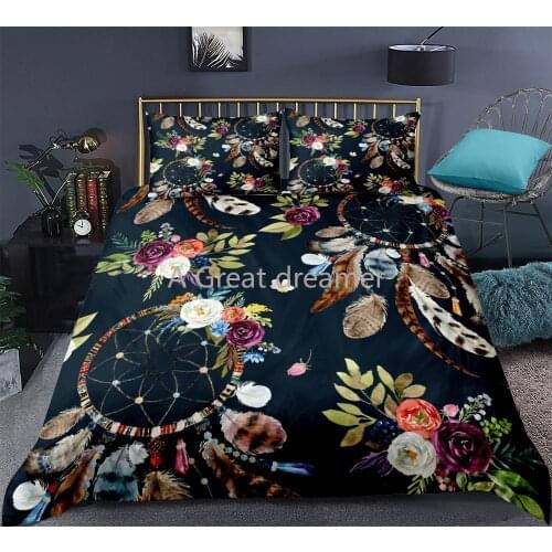 Black Dreamcatcher Bedding Set Cactus Green Plants Bedclothes Soft Duvet Cover Set Luxury Home Textiles 2/3pcs Dropship