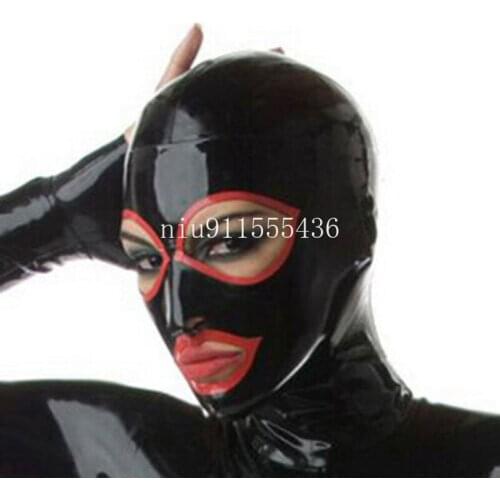 New Hot Sale Latex Hood with Open Big Eyes Back Zip Fetish Hood Mask for Face Women