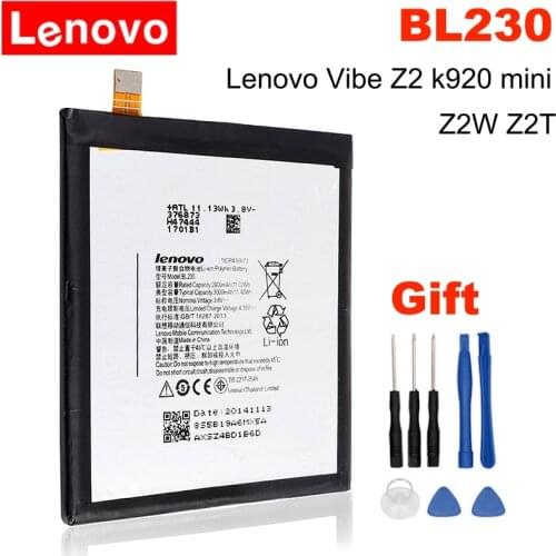 Lenovo 2900/3000mAh BL230 Battery Original Li-ion BL-230 For Lenovo Vibe Z2 k920 mini Z2W Z2T Mobile Phone Battery + Free Tools