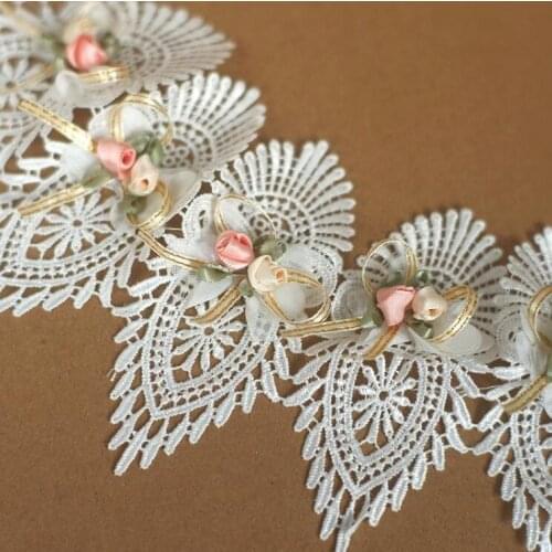50cm Mini Ribbons Rose Floral Bow Lace Trim White Sew On Wrapping Wedding Dress Trims Home Textile Sewing Accessories 11 cm wide