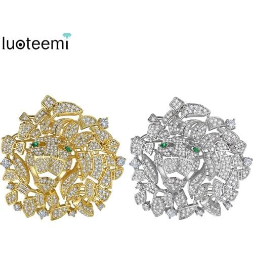 LUOTEEMI Fashion Design Lion Brooches for Women Cute Animal Crystal Rhinestone Pin Brooch Jewelry Gifts For Girl Wedding Brooch