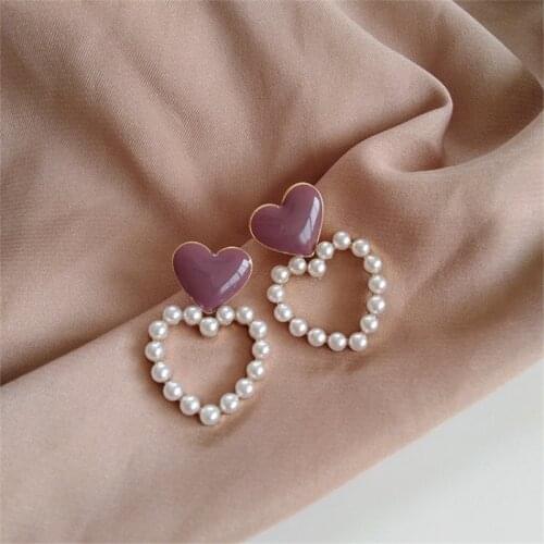 Lovely woman love shape earrings fashion pearl earrings peach heart drops of glaze stud earrings jewelry accessories