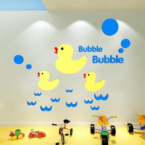 Cartoon Yellow duck Acrylic mirror wall stickers For kids room DIY Art wall decor Childrens room Bathroom wall-decoration