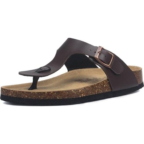 Summer Men Cork Slippers PU Leather Mens Sandals Fashion Flip Flops For Men Mule Clogs Slippers Footwear