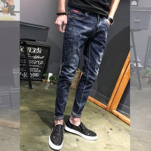 2021 New Slim Feet ripped Hole Wild pencil Pants spring Autumn Korean Trendy teenagers skinny jeans men Mens Trousers