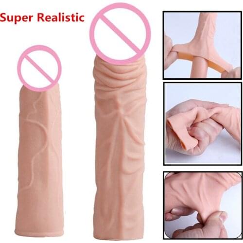 New Super Elastic Penis Sleeve Flexible Realistic Dildo Sleeve Silicone Reusable Penis Extension Enlargement Sex Toys For Men