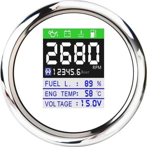 New 85MM CAN bus Multi-function Digital Gauge Oil Pressure Voltage Water Temp Fuel Level Tachometer Total Hours With Alarm