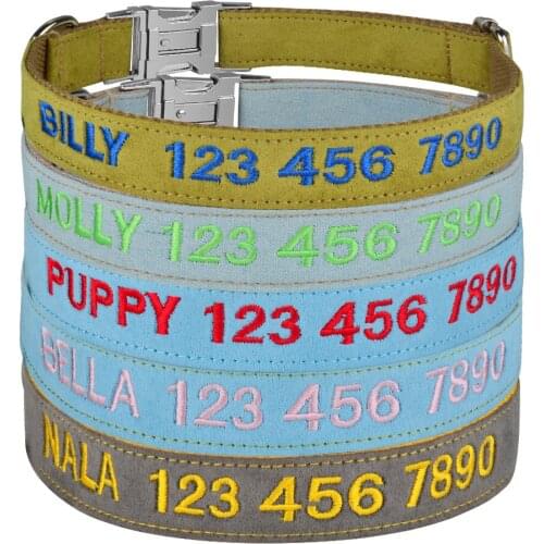 Leather Embroidery Solid Color Basic Dog Collar Personalized Custom ID Tag Adjustable Quick Release All Season Large Small Puppy