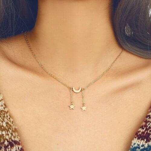 Simple Delicate Star Moon Tassel Pendant Necklaces Women Gold Color Long Chains Heart Clavicle Necklace Jewelry Girls Gift YN30