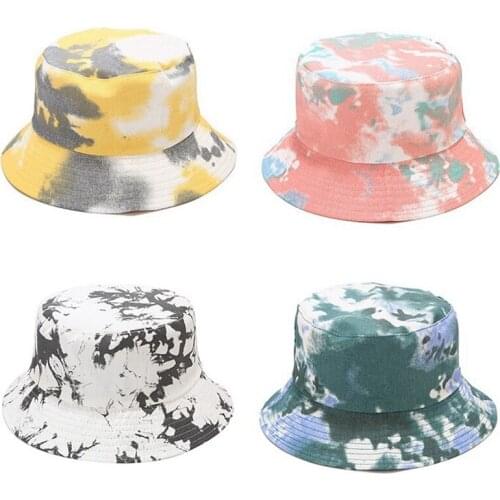 New Summer Bucket Hat Unisex Cotton Women Tie-dyed Visor Cap Panama Hat Reversible Fisherman Hat