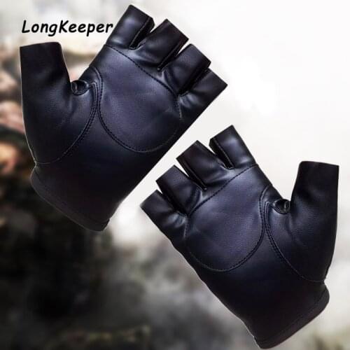 Fahion 1Pair Half Finger Driving PU Leather Fingerless Gloves Black Solid Female Fingerless Women Men haulage motor Punk Gloves