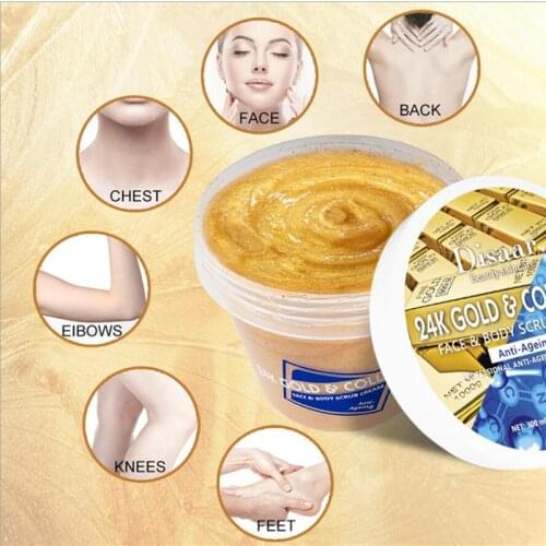 24K Gold & Collagen Facial Body Cleanser Exfoliator Exfoliating Whitening Brightening Peeling Cream Gel Face Scrub Removal