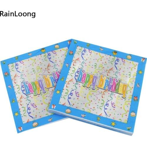 [RainLoong] Happy Birthday Paper Napkin Printed Feature Event & Party Tissue Decoration Servilleta 33cm*33cm 1 pack (20pcs/pack)