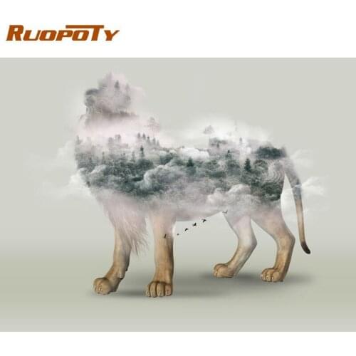 RUOPOTY DIY Painting By Numbers Lion Picture On Canvas Animals Coloring By Numbers Home Decor Acrylic paints