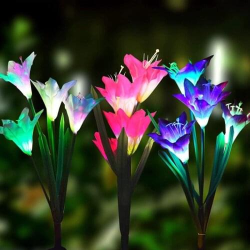 Solar Flower Lights Outdoor Waterproof - 3 Pack Led Solar Powered Lily Lights, Multi-Color Changing Lamp-ABUX