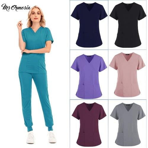 Scrubs Set Spa Uniforms Unisex V-Neck Work Tops Pants Hospital Quality Medical Uniform Nursing Uniform Pet Grooming Institution