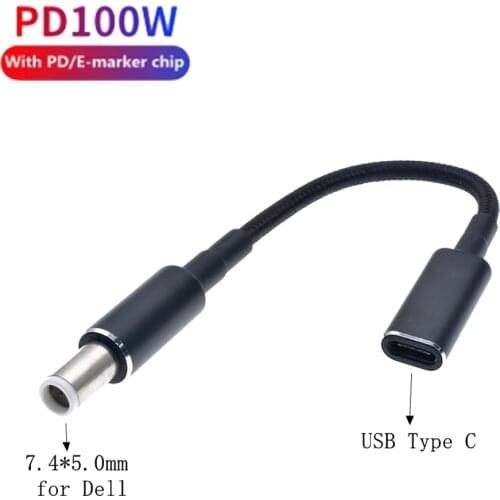 65W 90W Type-C Female to 7.4x5.0mm Male PD Charger Connector USB Type C Fast Charging Cable Laptop Adapter Converter for HP DELL